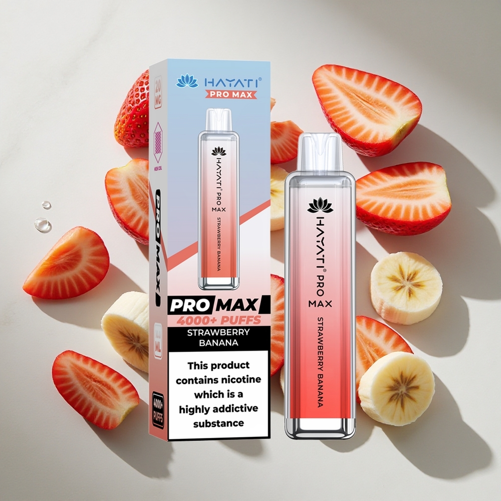 Aardbei Banaan Hayati Pro Max 4000 Puffs Nederland vapes met LED-licht en kristaluiterlijk