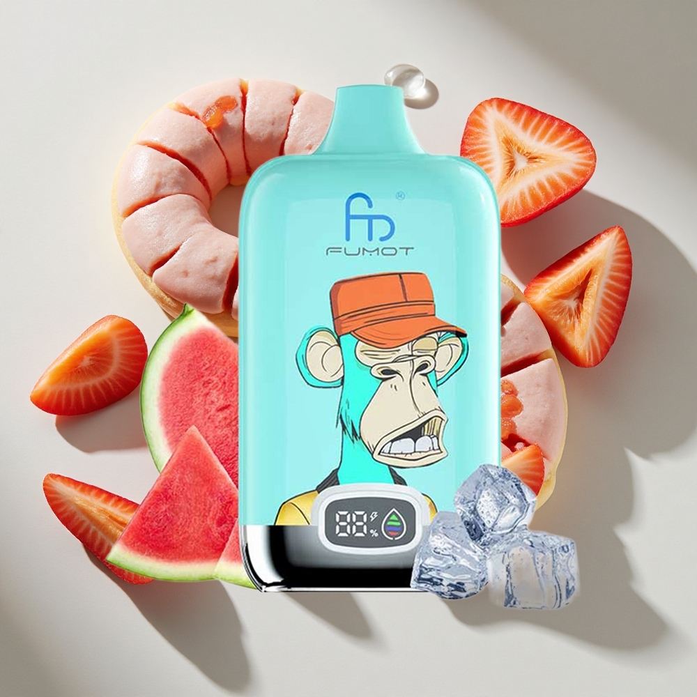 Aardbei Donut Fumot Tornado Digital Box 12000 Puffs Nederland vapes met 20ml e-vloeistof en Type-C Opladen