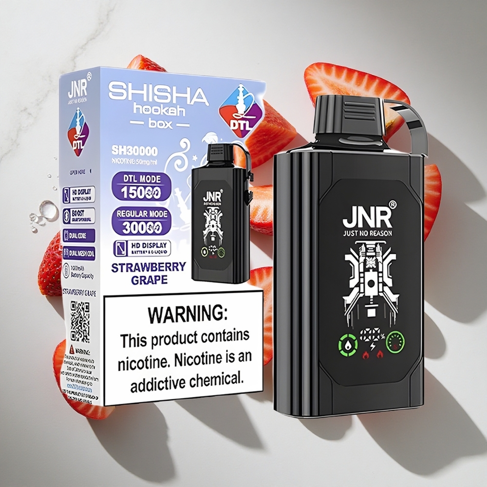 Aardbei Druif JNR Shisha Hookah Box 20500 Puffs Nederland vapes met 25ml vloeistof  HD Display