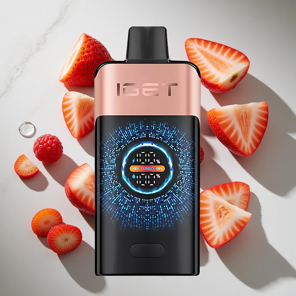 Aardbei Framboos IGET ONE 12000 Puffs Nederland vapes met 2700 mAh Batterij en Groot Gebogen Kleurenscherm