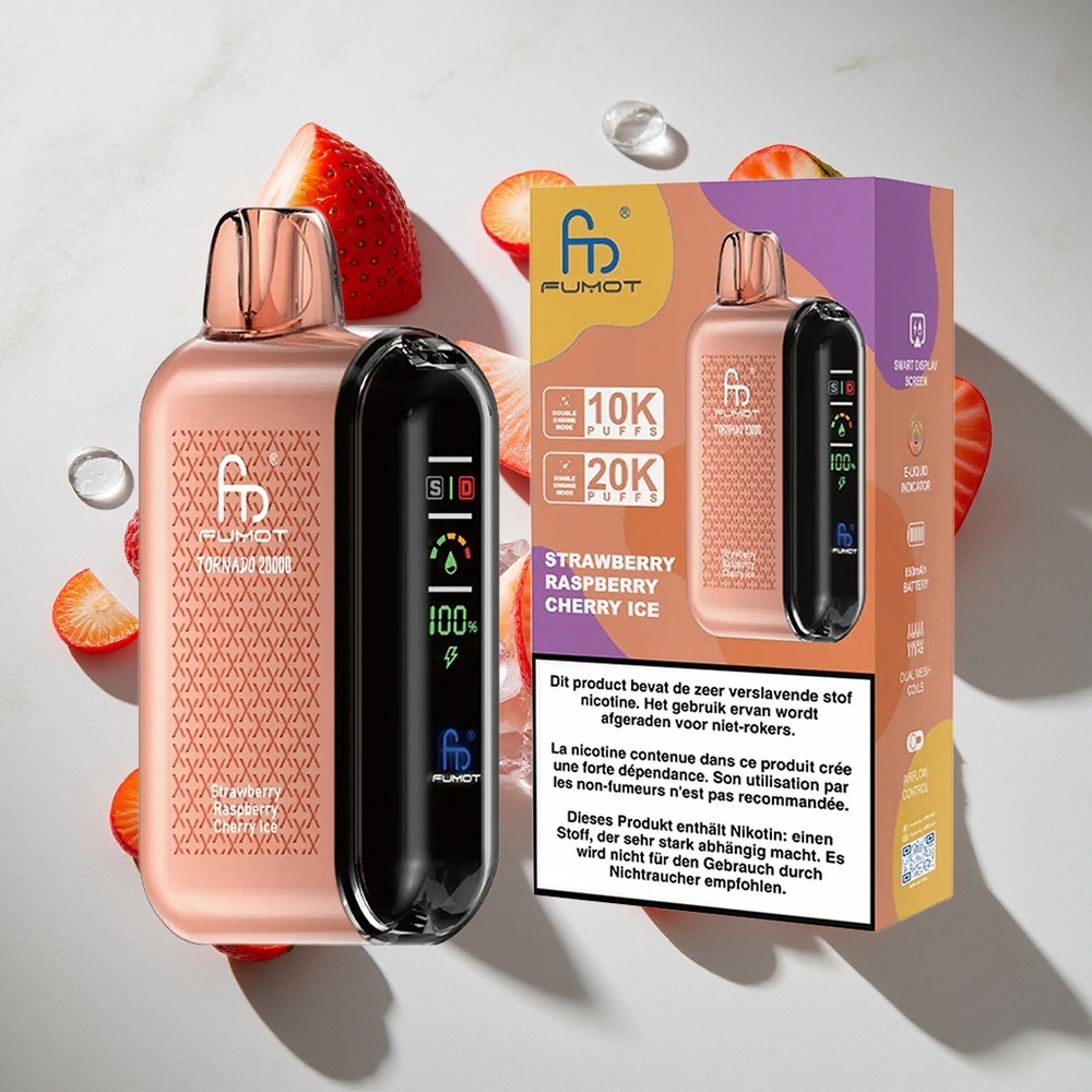 Aardbei Framboos Kers IJs Fumot Tornado 20000 Puffs Nederland vapes Dual Mesh Coil 20ml e-vloeistof