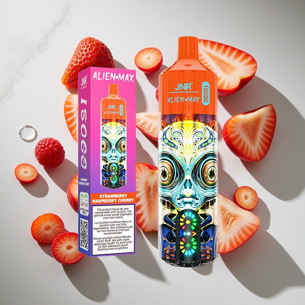 Aardbei Framboos Kers JNR Alien Max 18000 Puffs Nederland vapes met 20 smaken en Smart LED Display