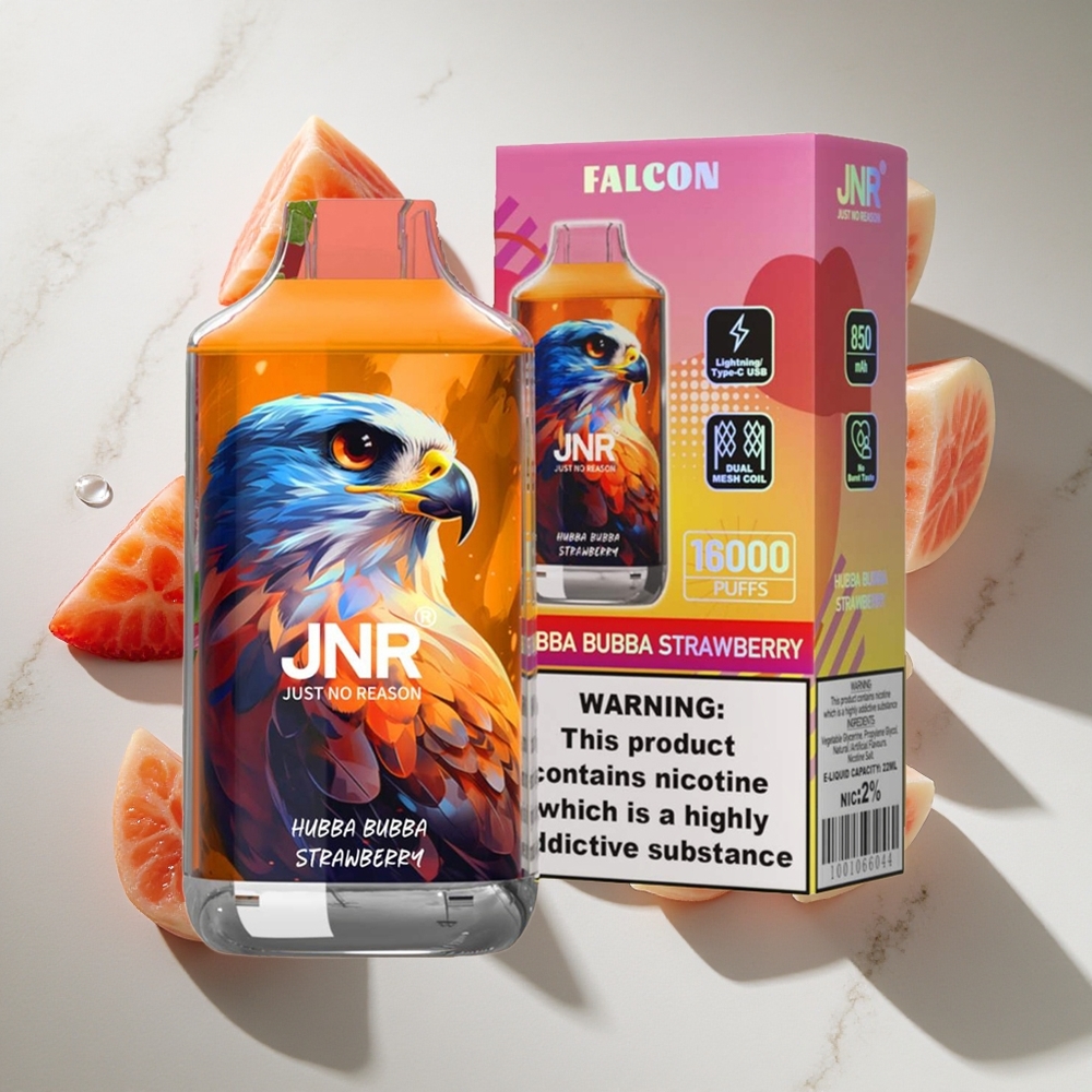 Aardbei Hubba Bubba JNR Falcon 16000 Puffs Nederland vapes met 22ml e-vloeistof  Dual Mesh Coil