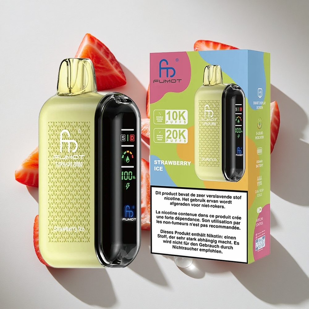 Aardbei IJs Fumot Tornado 20000 Puffs Nederland vapes Dual Mesh Coil 20ml