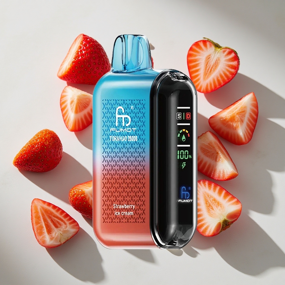 Aardbei IJs Fumot Tornado 20000 Puffs Nederland vapes Dual Mesh Coil
