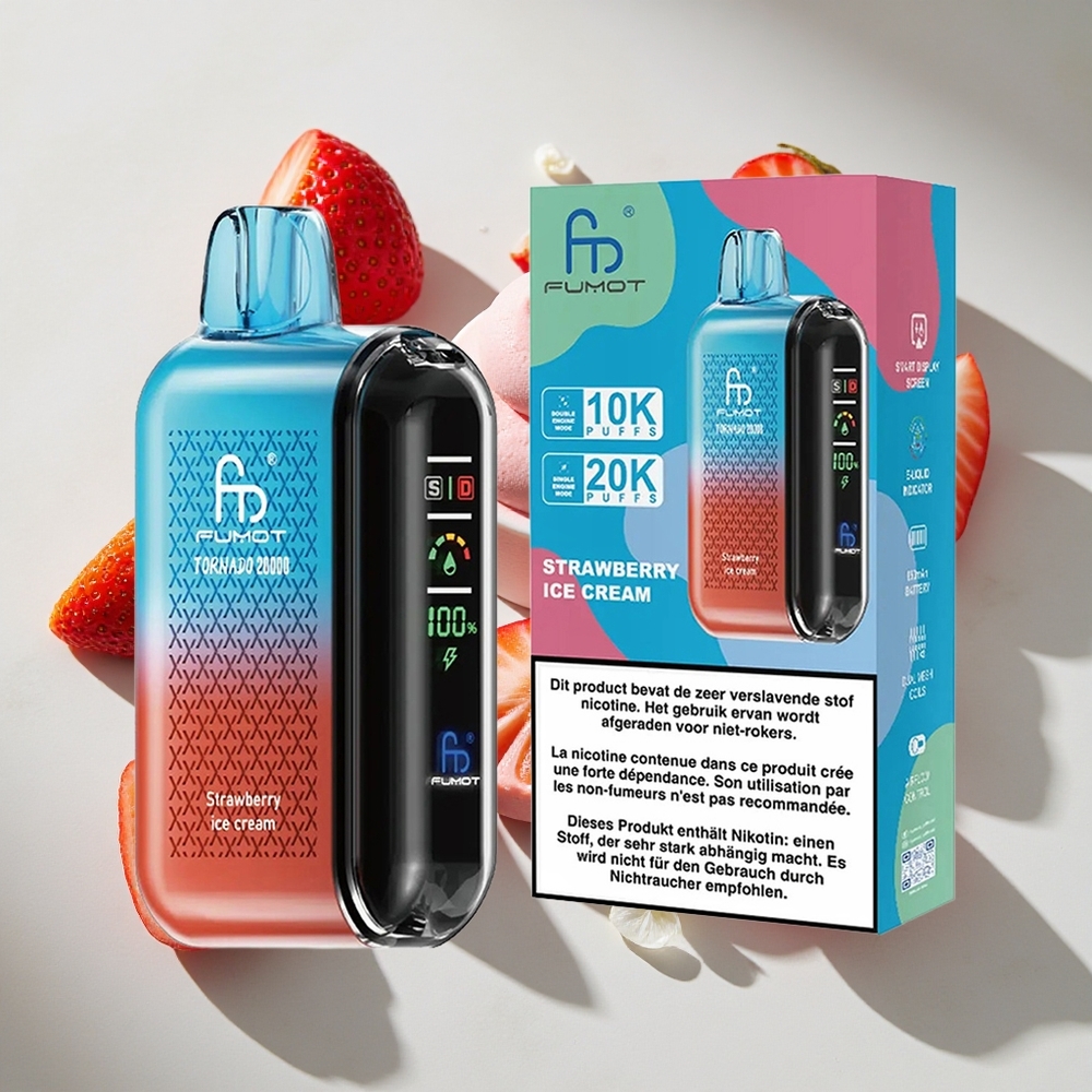 Aardbei IJs Fumot Tornado 20000 Puffs Nederland vapes Dual Mesh Coil