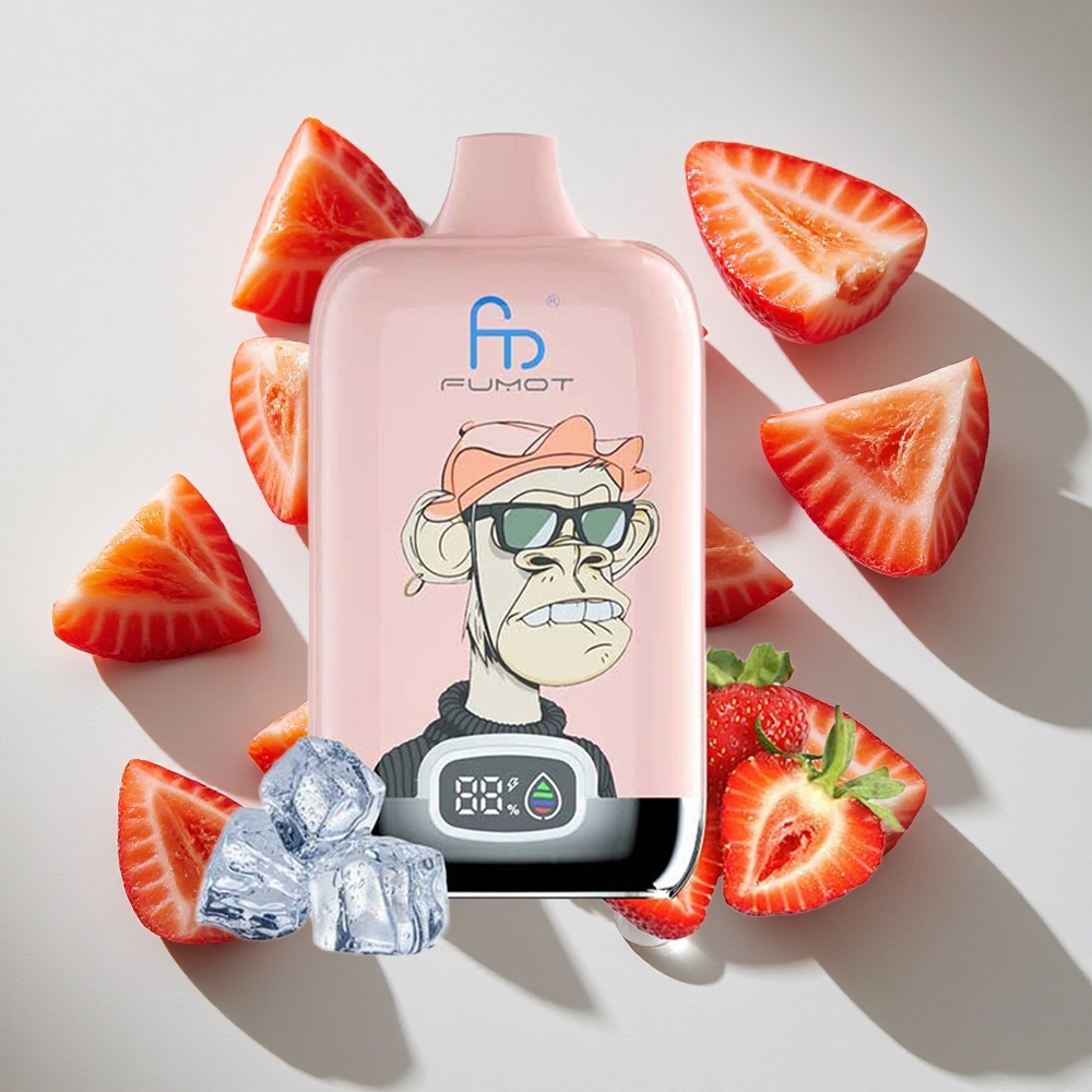Aardbei IJs Fumot Tornado Digital Box 12000 Puffs Nederland vapes met Type-C Opladen en MTL trek
