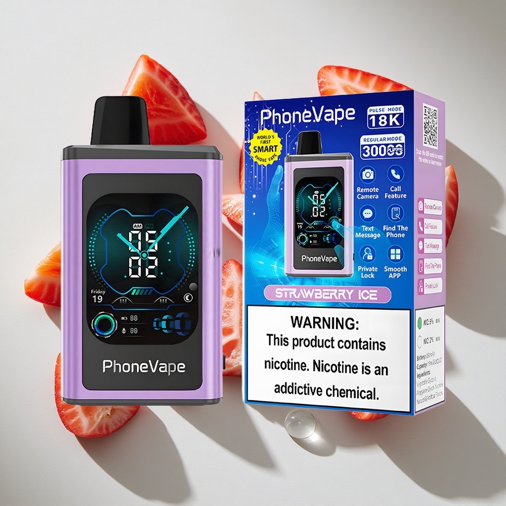 Aardbei IJs JNR PhoneVape 30000 puffs Nederland vapes Type-C Oplaadbare Accu  App Bediening