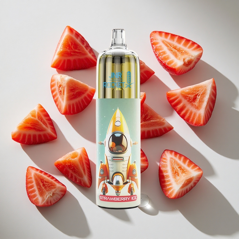 Aardbei IJs JNR Rocket-X 12400 Puffs Nederland vapes met RGB verlichting  Type-C opladen