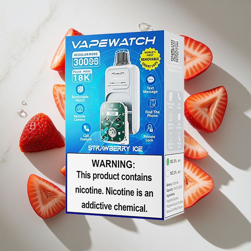 Aardbei IJs JNR Vape Watch 30000 Puffs Nederland vapes Dual Mesh Coil Type-C