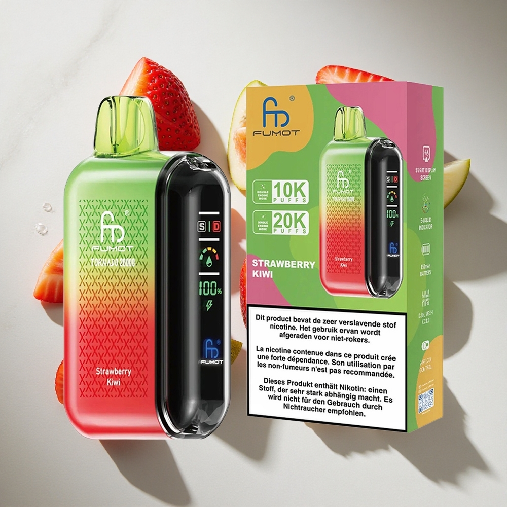 Aardbei-Kiwi Fumot Tornado 20000 Puffs Nederland vapes met 20ml Vloeistof  Dual Mesh Coil