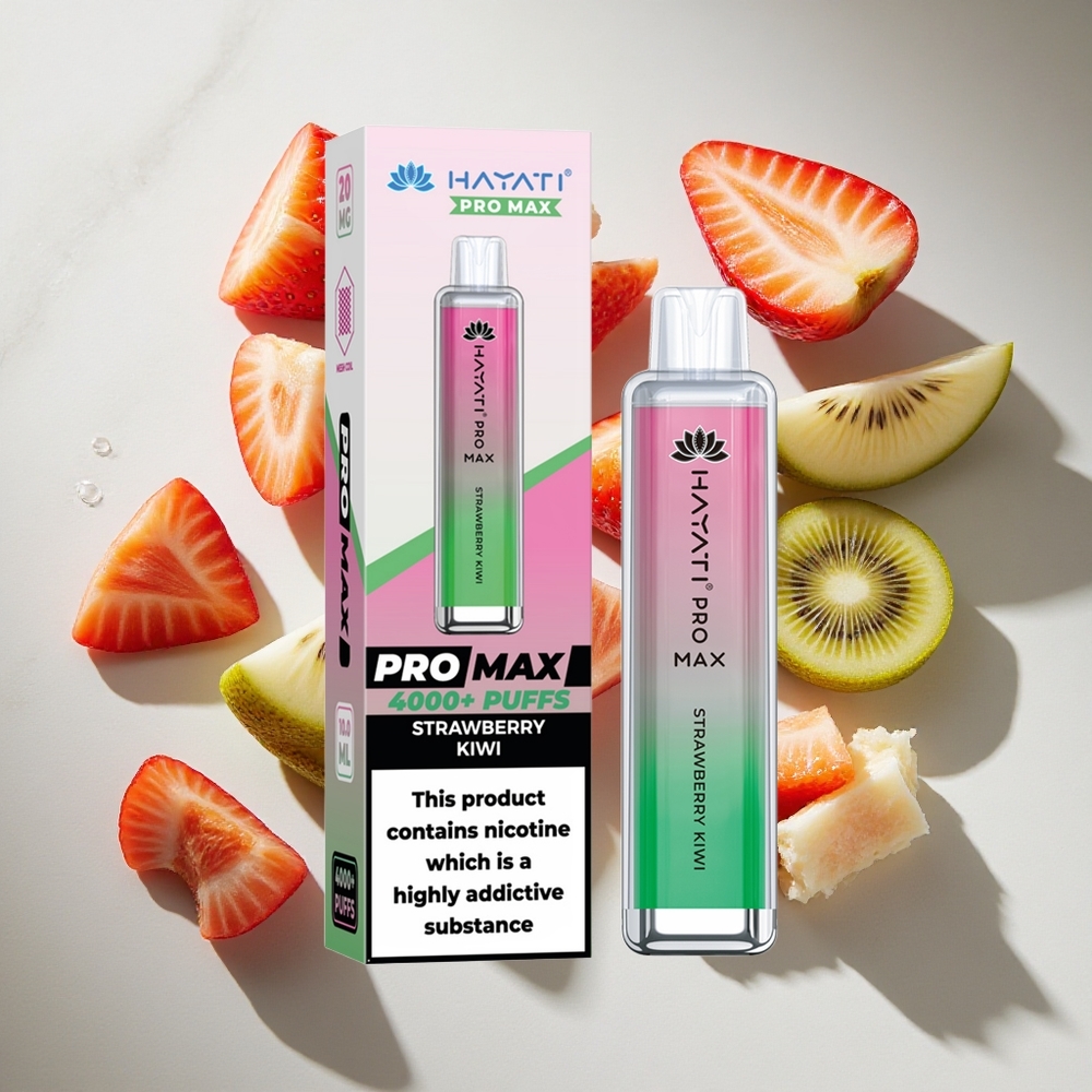 Aardbei-Kiwi Hayati Pro Max 4000 Puffs Nederland vapes met 1400mAh batterij en LED-licht