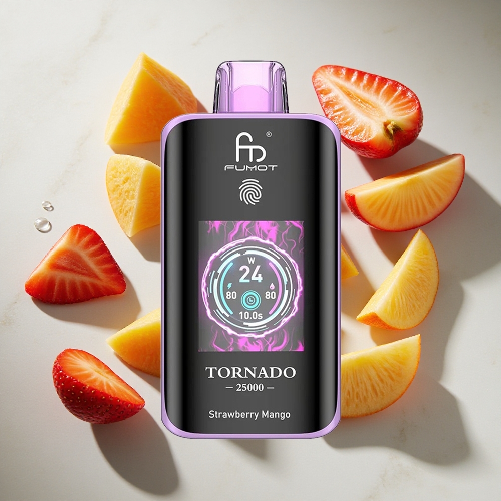 Aardbei Mango Fumot Tornado 25000 Puffs Nederland vapes met 20ml Pre-filled E-liquid en HD-scherm