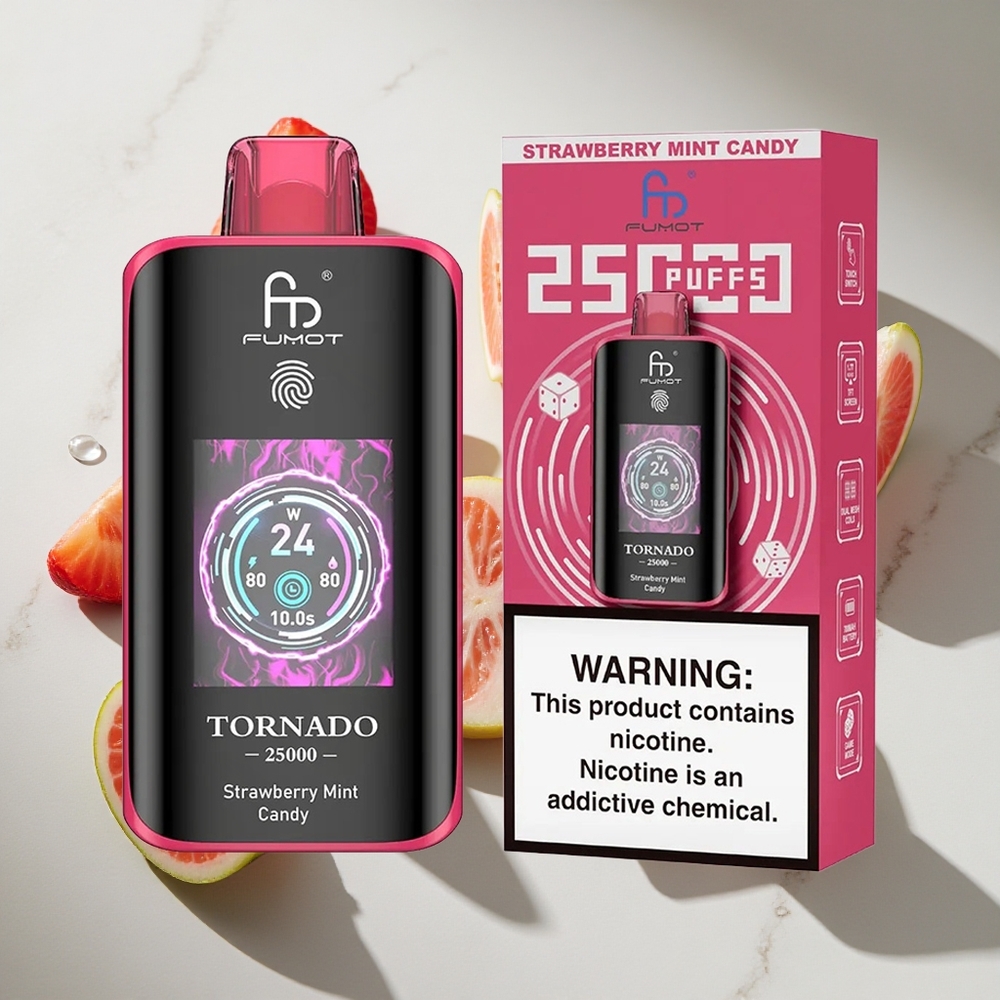Aardbei Munt Snoep Fumot Tornado 25000 Puffs Nederland vapes met HD-scherm en Type-C oplaadpoort