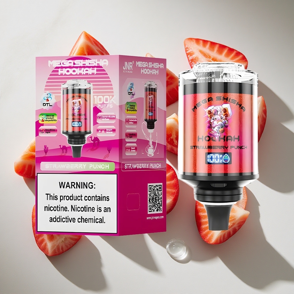 Aardbei Punch JNR Mega Shisha Hookah 100K Puffs Nederland vapes Met 60ml Vloeistofcapaciteit  2200mAh Batterij