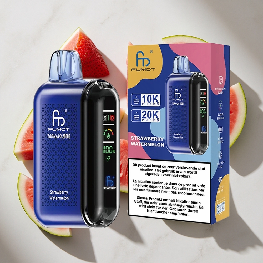 Aardbei Watermeloen Fumot Tornado 20000 Puffs Nederland vapes Dual Mesh Coil 20ml