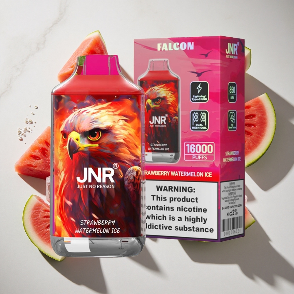 Aardbei Watermeloen IJs JNR Falcon 16000 Puffs Nederland vapes - Dual Mesh Coil  Smart LED Display