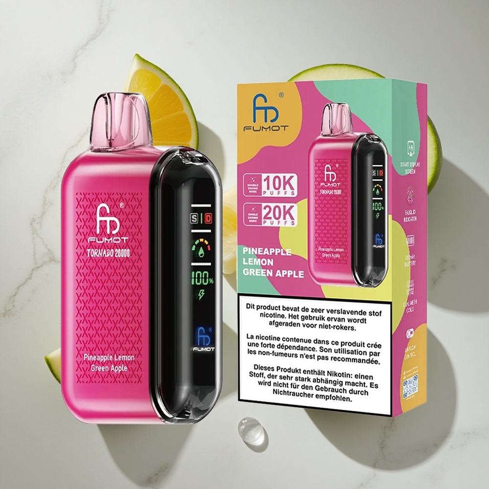 Ananas Citroen Groene Appel Fumot Tornado 20000 Puffs Nederland vapes Dual Mesh Coil 20ml