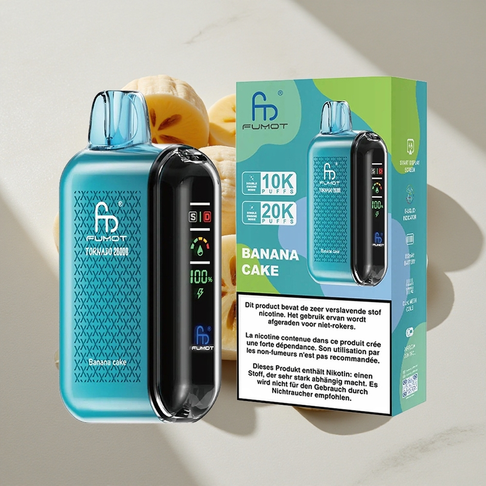 Banana Cake Fumot Tornado 20000 Puffs Nederland vapes Dual Mesh Coil 20ml