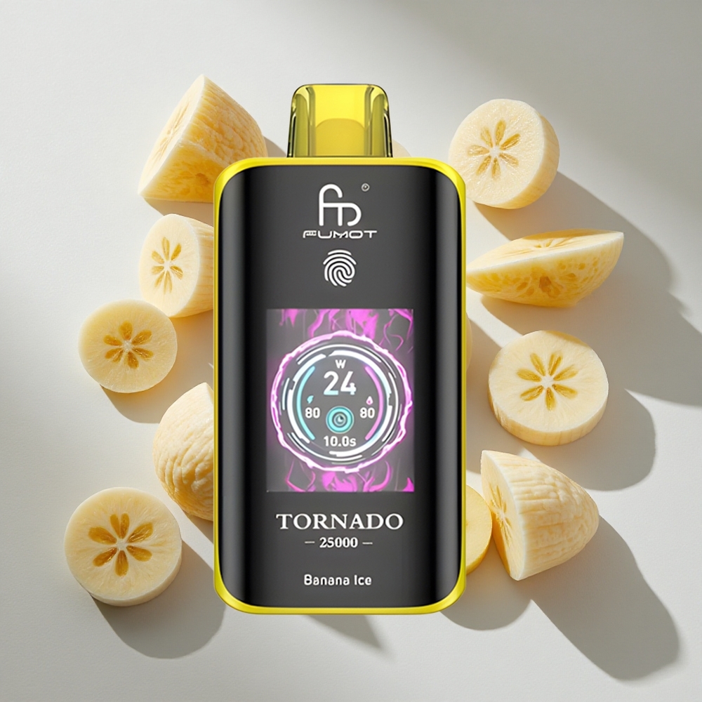 Banana Ice Fumot Tornado 25000 Puffs Nederland vapes met HD-scherm  20ml Pre-filled E-liquid