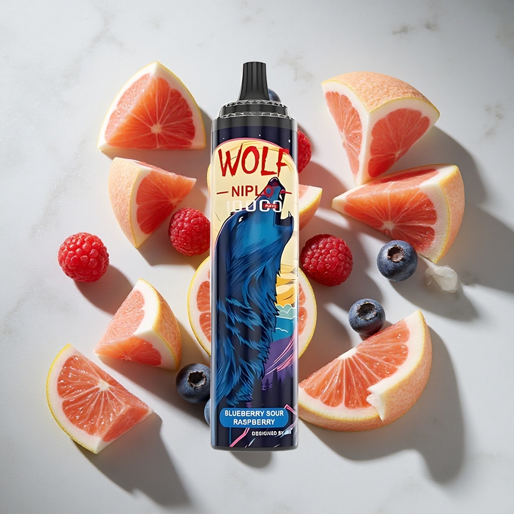 Blauwe Bes  Zure Framboos JNR Wolf Niplo 10000 Puffs Nederland vapes met 20ml e-vloeistof  Type-C opladen