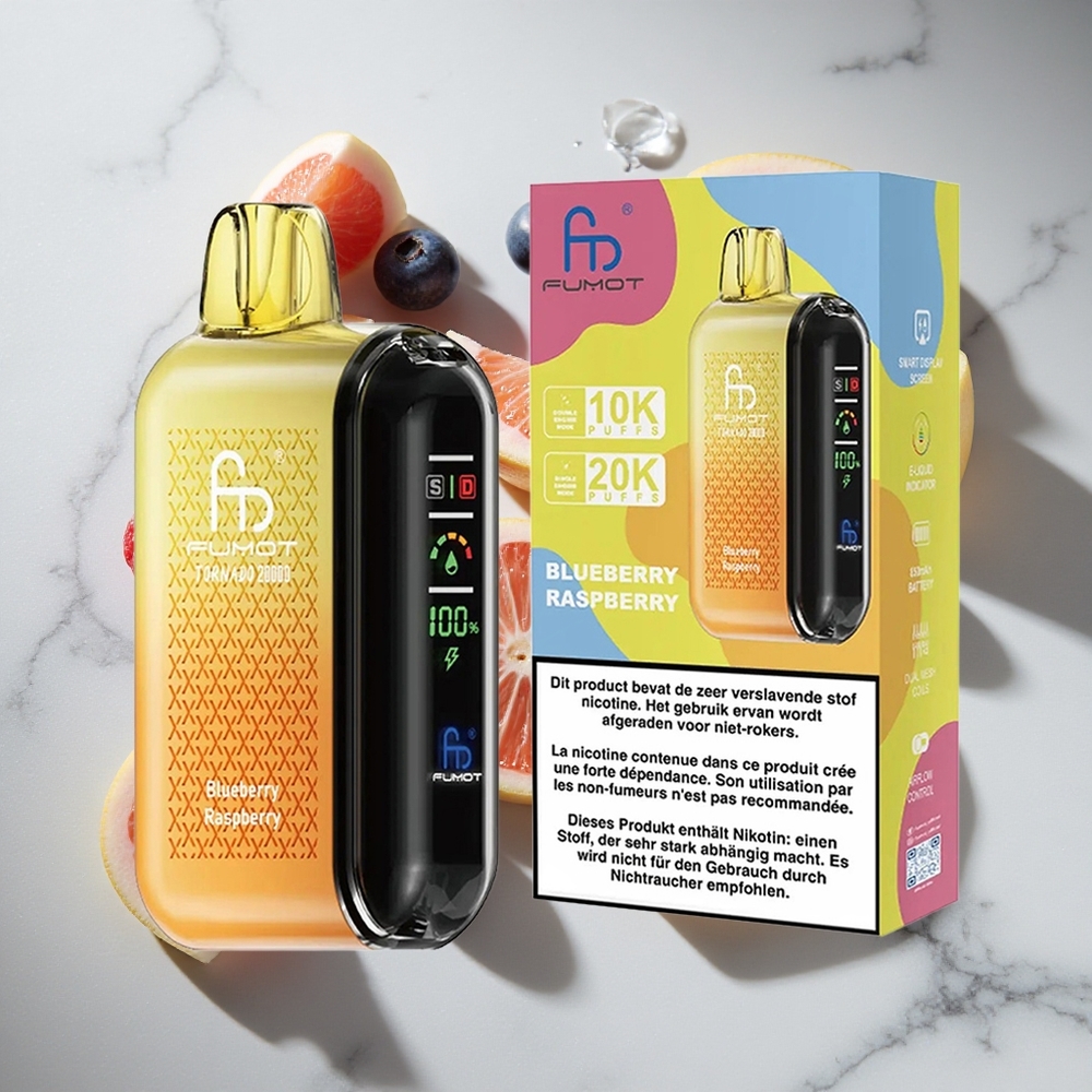 Blauwe Bes Framboos Fumot Tornado 20000 Puffs Nederland vapes Dual Mesh Coil Smart Display