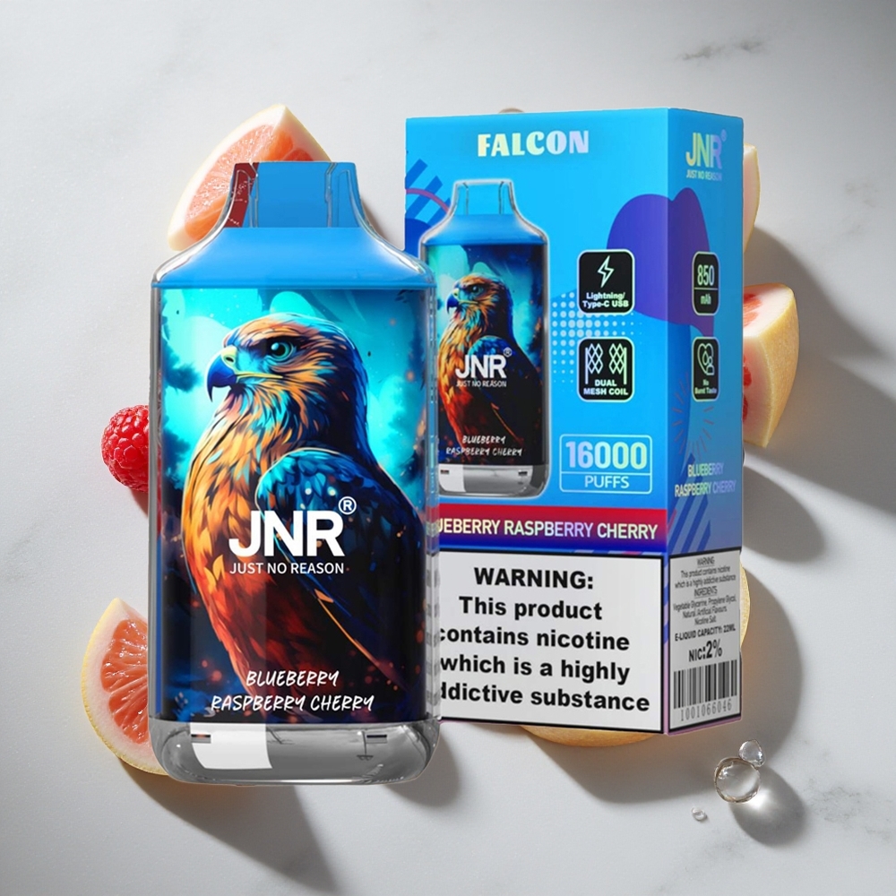 Blauwe Bes Framboos Kers JNR Falcon 16000 Puffs Nederland vapes met 22ml e-vloeistof  Dual Mesh Coil