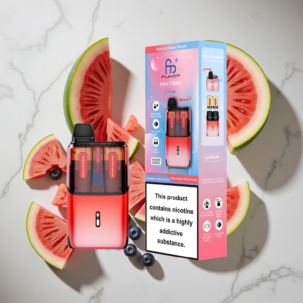 Blauwe Bes Hubba Bubba  Watermeloen Hubba Bubba Fumot Ultra T32000 32000 Puffs Nederland vapes Type-C Opladen
