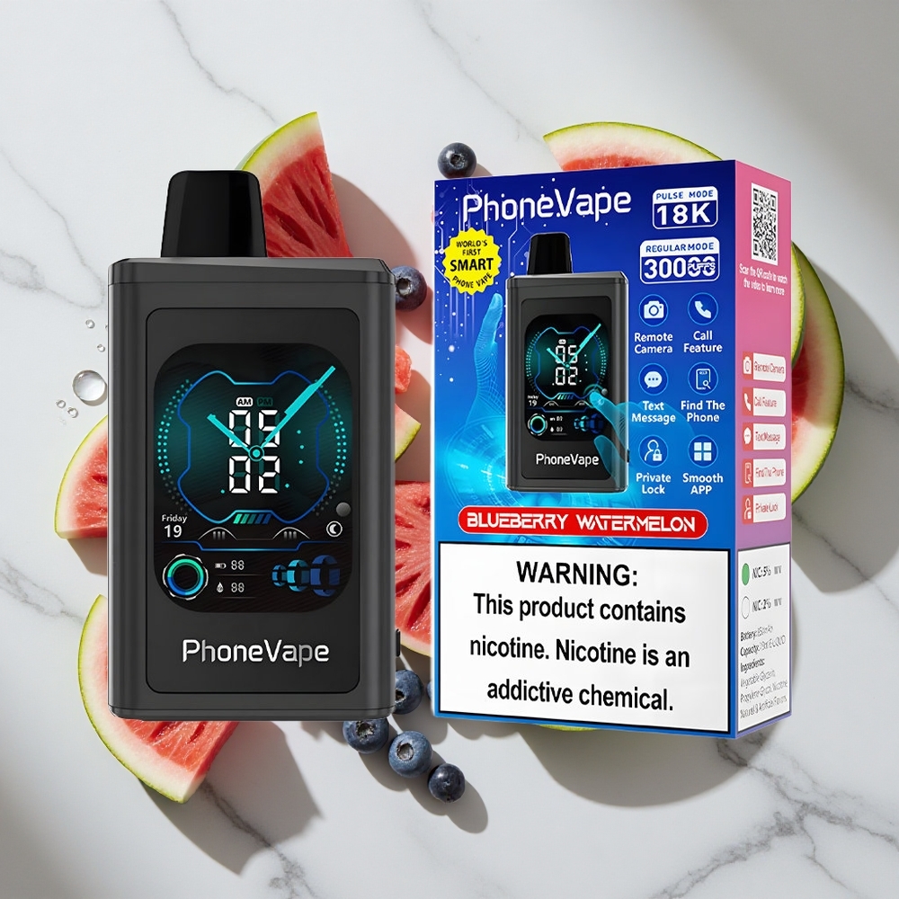 Blauwe Bes Watermeloen JNR PhoneVape 30000 puffs Nederland vapes Type-C Oplaadbare Accu Full Display Screen