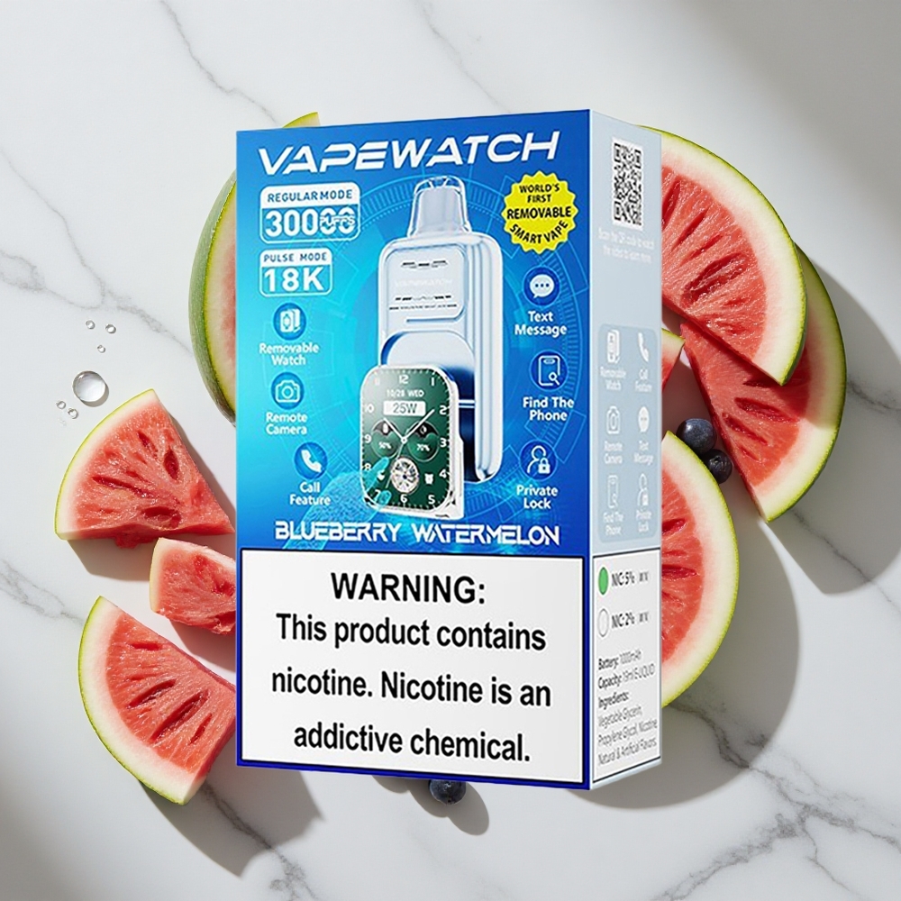 Blauwe Bes Watermeloen JNR Vape Watch 30000 Puffs Nederland vapes Dual Mesh Coil Type-C
