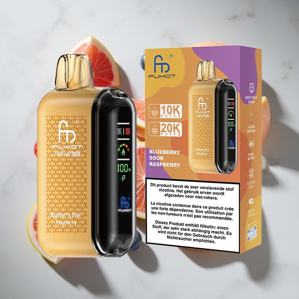 Blauwe Bes Zure Framboos Fumot Tornado 20000 Puffs Nederland vapes Dual Mesh Coil Smart Display