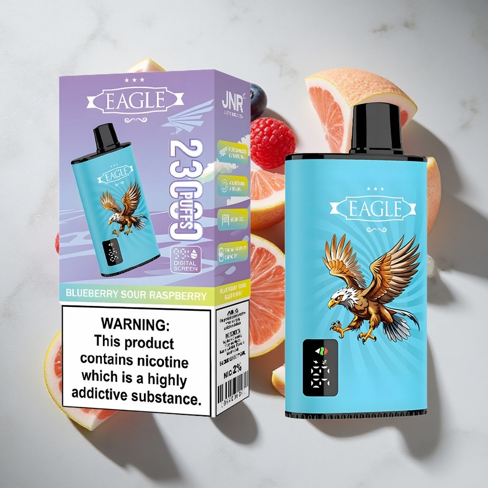 Blauwe Bes Zure Framboos JNR EAGLE Smart 23000 Puffs Nederland vapes met Digitaal Scherm  25ml vloeistof capaciteit