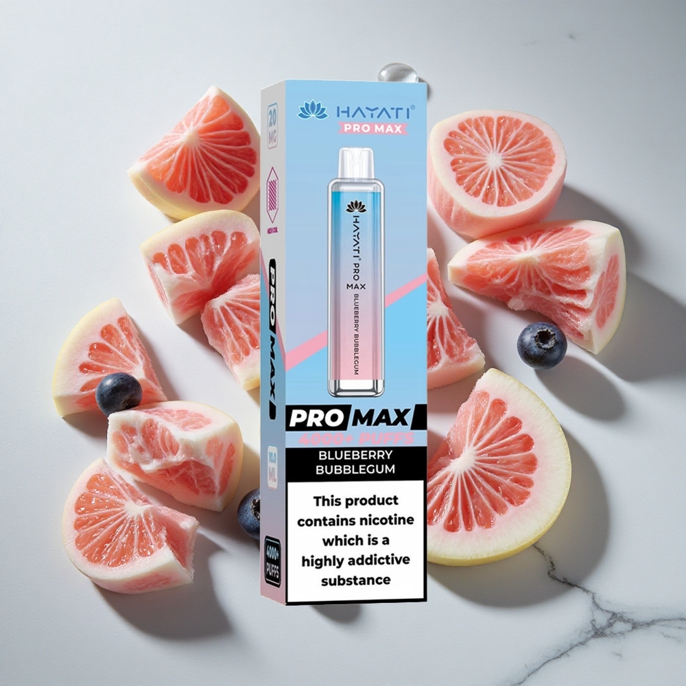 Blauwe Bessen Bubblegum Hayati Pro Max 4000 Puffs Nederland vapes - Dual 11 Ohm Mesh Coil  LED-verlichting