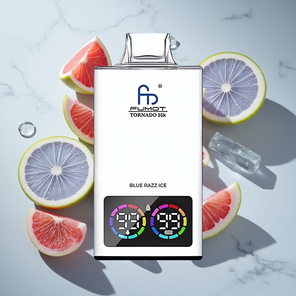 Blauwe Framboos IJs Fumot Tornado 35K 35000 Puffs Nederland vapes Dual Mesh Coil  RGB Verlichting