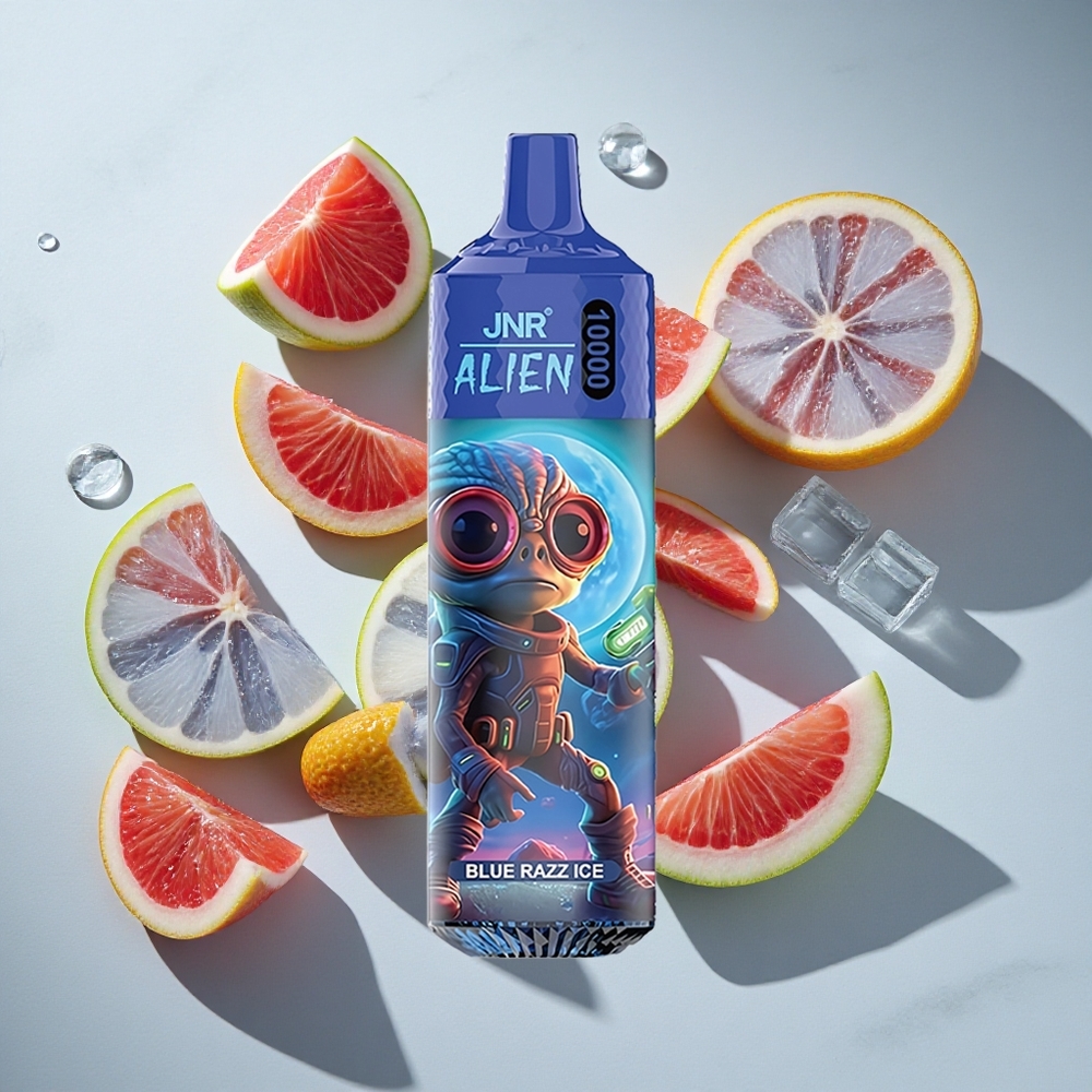 Blauwe Framboos IJs JNR Alien 10000 Puffs Nederland vapes met RGB LED  Type-C Laden