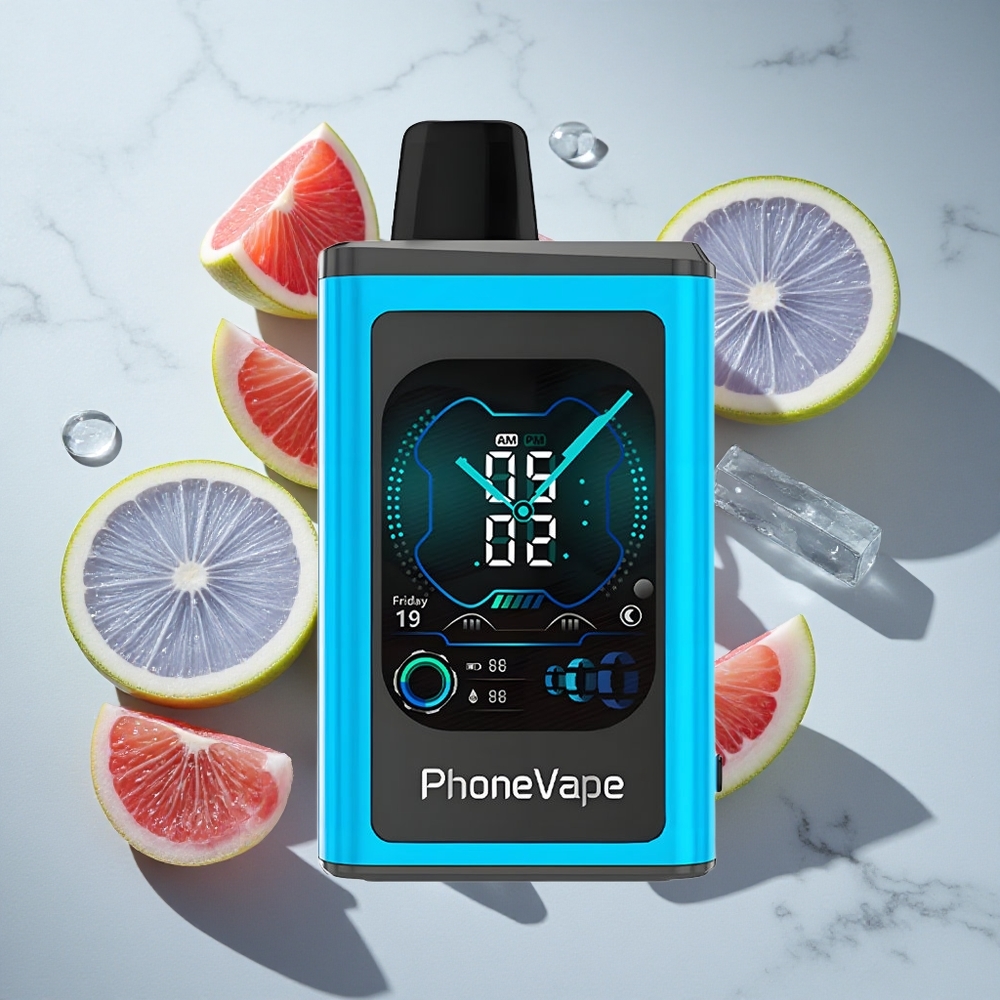 Blauwe Framboos IJs JNR PhoneVape 30000 puffs Nederland vapes Oplaadbare Accu 850mAh Full Display Screen