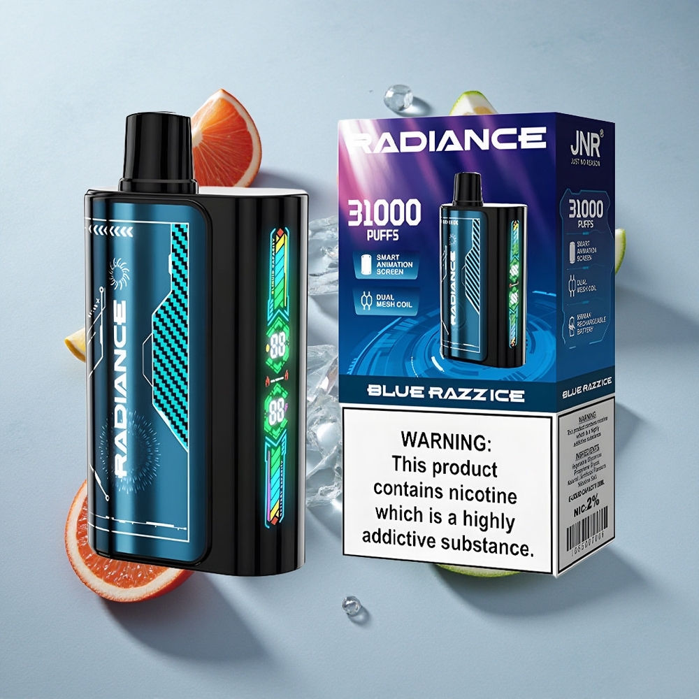 Blauwe Framboos IJs JNR Radiance 31000 Puffs Nederland vapes met 28ml e-vloeistof en 950 mAh Oplaadbare Batterij