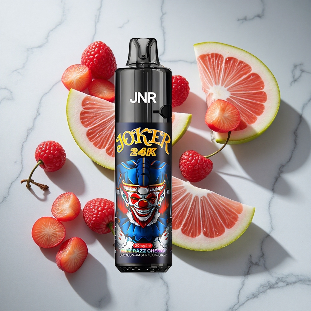 Blauwe Framboos Kers JNR Joker 24K Puffs Nederland vapes Met 24000 Puffs  Zichtbare Vloeistofniveaus