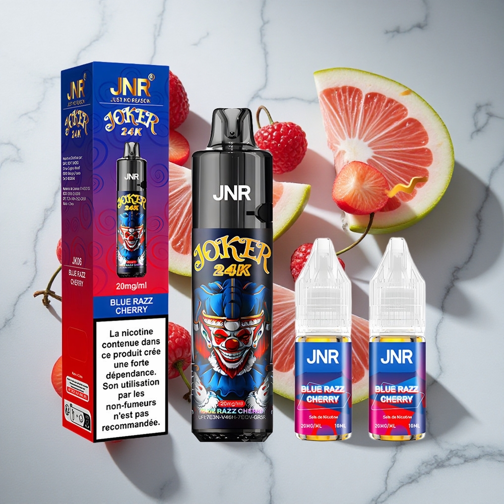 Blauwe Framboos Kers JNR Joker 24K Puffs Nederland vapes Met 24000 Puffs  Zichtbare Vloeistofniveaus