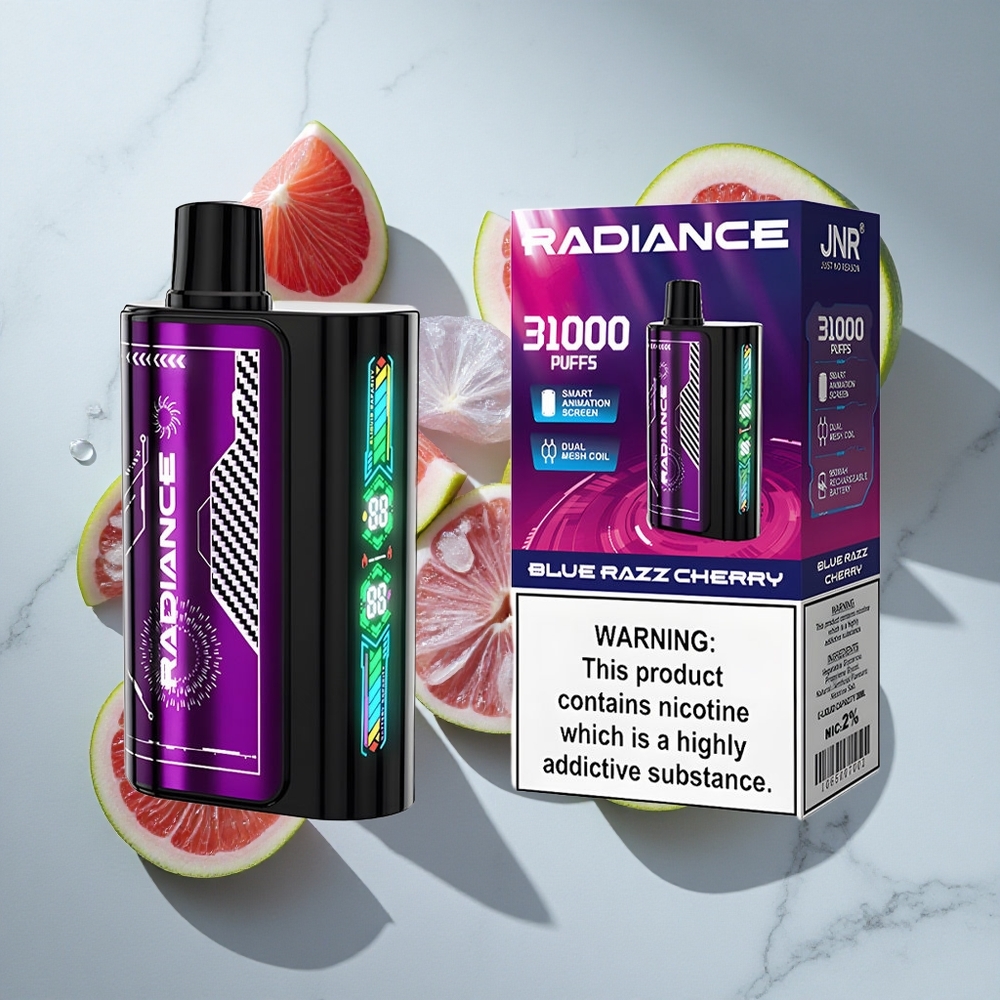 Blauwe Framboos Kers JNR Radiance 31000 Peuken Nederland vapes Type-C  Dual Mesh Coil