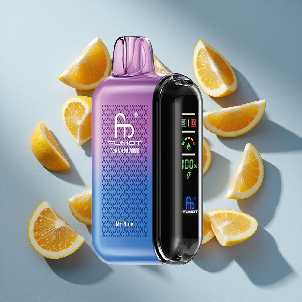 Blauwe Fumot Tornado 20000 Puffs Nederland vapes met Smart Display en Dual Mesh Coil