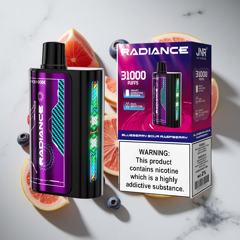 Bosbes Zure Framboos JNR Radiance 31000 Puffs Nederland vapes met 28ml e-vloeistof en Smart Animation Screen