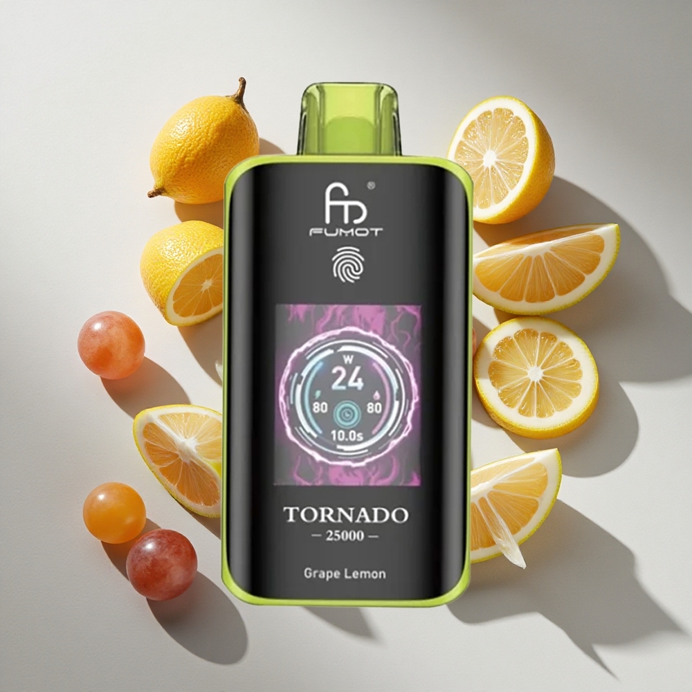 Druif Citroen Fumot Tornado 25000 Puffs Nederland vapes met HD-scherm  700mAh oplaadbare batterij