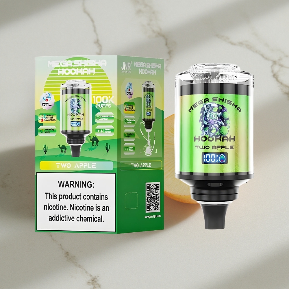 Dubbele Appel JNR Mega Shisha Hookah 100K Nederland vapes met 60ml vloeistofcapaciteit en 2200mAh oplaadbare batterij
