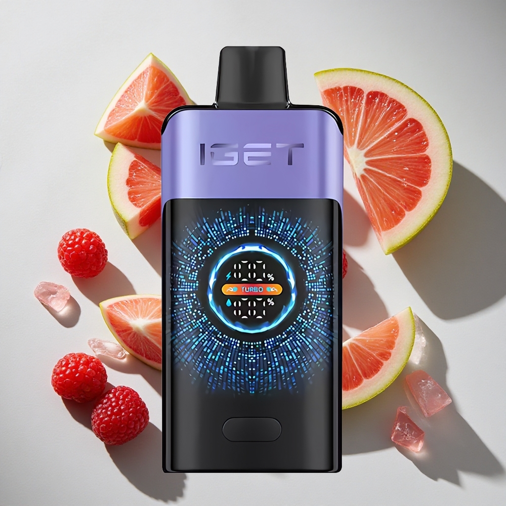 Framboos Druif IJs IGET ONE 12000 Puffs Nederland vapes met 2700 mAh Batterij en Groot Gebogen Kleurenscherm