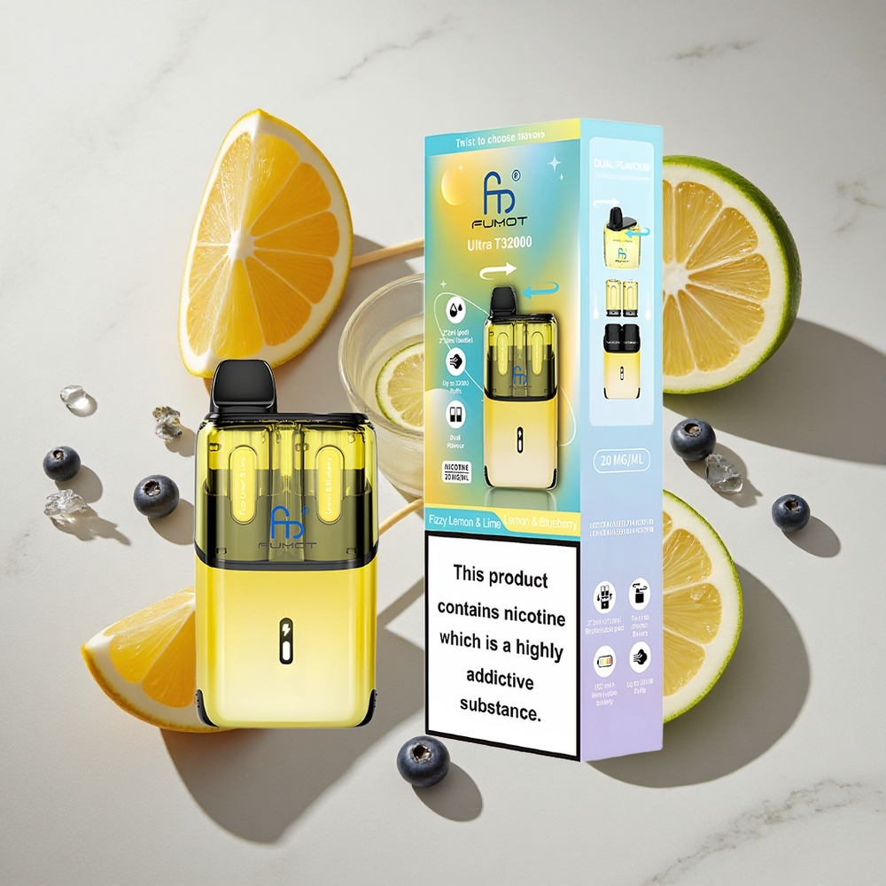 Frisse Citroen  Limoen en Citroen  Bosbes Fumot Ultra T32000 32000 Puffs Nederland vapes Type-C Opladen