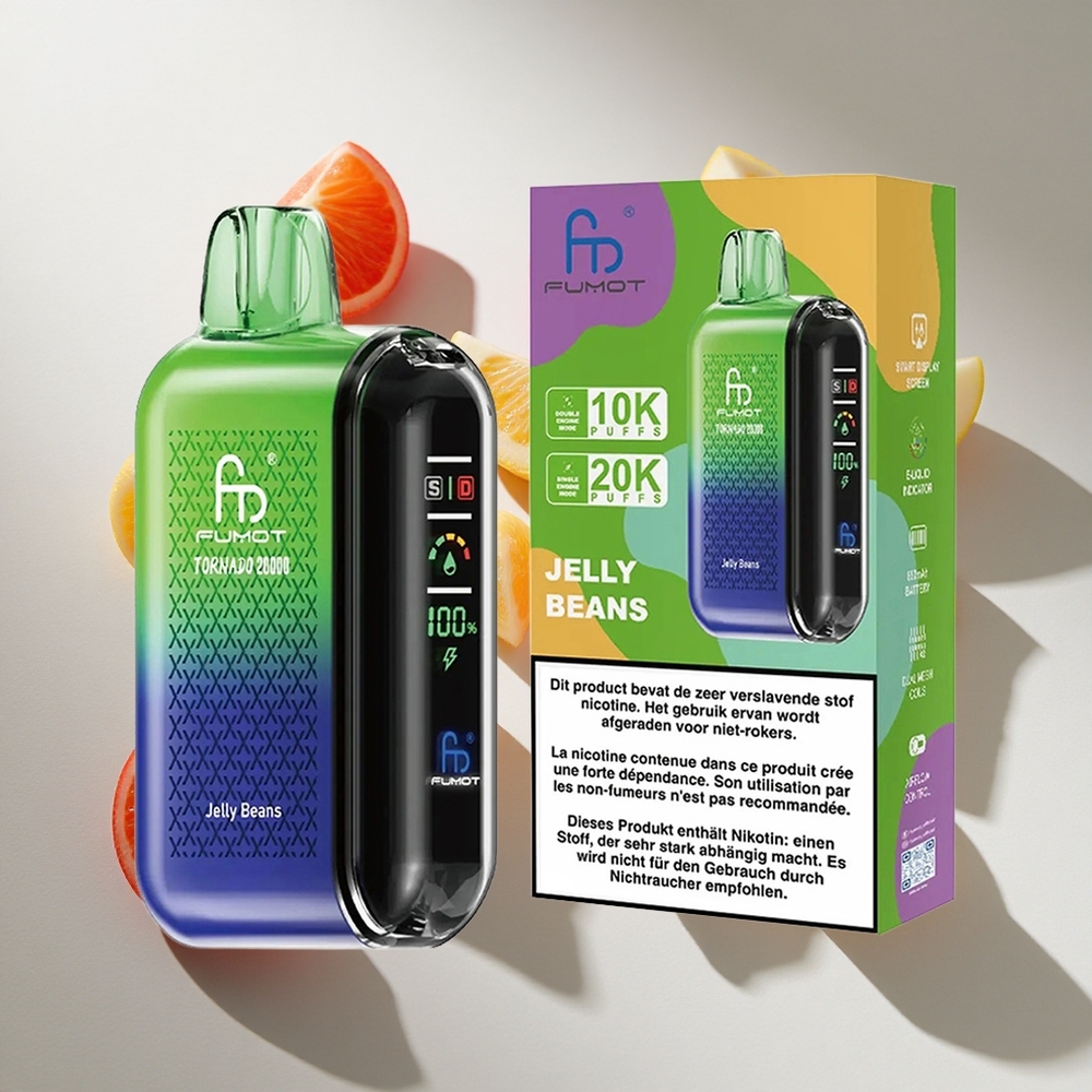 Jelly Beans Fumot Tornado 20000 Puffs Nederland vapes met Smart Display en 20ml Vloeistofcapaciteit