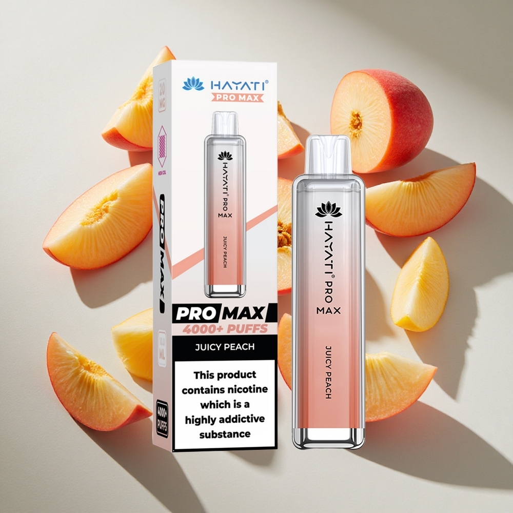 Juicy Peach Hayati Pro Max 4000 Puffs Nederland vapes met 1400mAh batterij en LED-licht