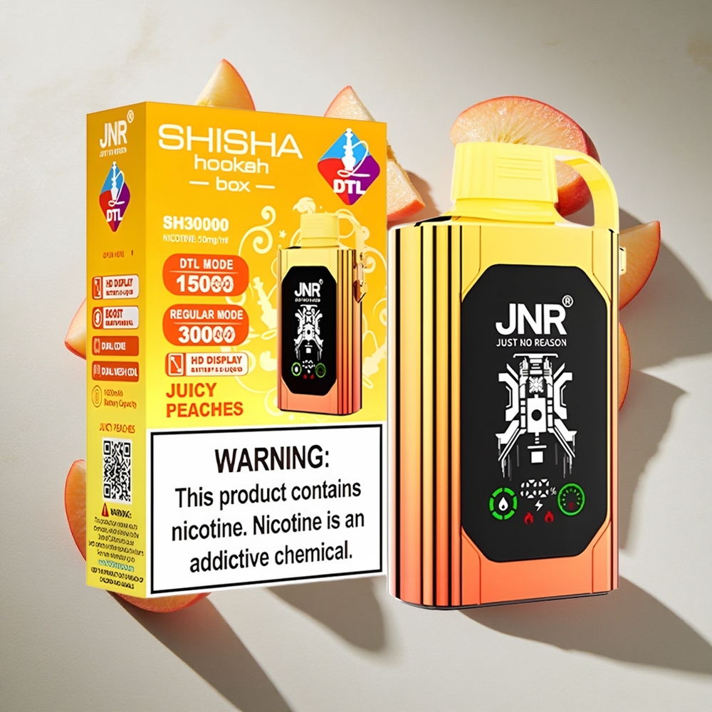 Juicy Peaches JNR Shisha Hookah Box 20500 Puffs Nederland vapes - HD Display 25ml e-vloeistof Type-C Opladen
