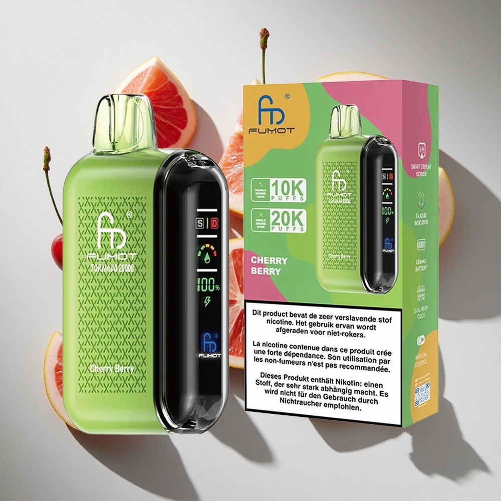 Kers Bes Fumot Tornado 20000 Puffs Nederland vapes met 20ml Vloeistof en Dual Mesh Coil